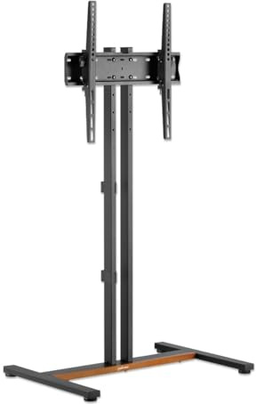 Manhattan Kompakter TV-Ständer auf Rollen/Standfuß für Bildschirme von 34 bis 55 und bis zu 35 kg, -10° neigbar, platzsparendes Design, schwarz/braun