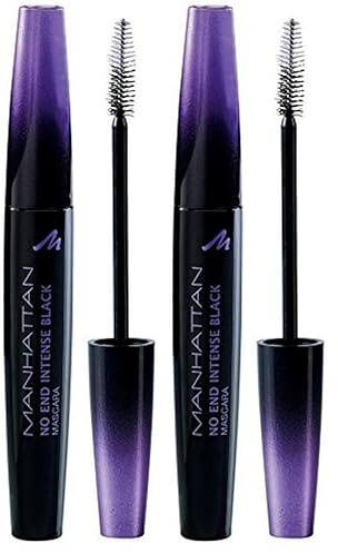 Manhattan No End Mascara, Wimperntusche in Tiefschwarz für endlos lange Wimpern mit ultimativem Volumen, Farbe Intense Black 1010Z, 1 x 8ml (Packung mit 2)