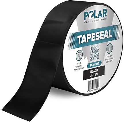 Polar TapeSeal Waterproof Repair Tape, 2 x 5 ft (5cm x 1.5m), Black | Self-Adhesive Rubberised Waterproof Repair Tape, Roof, Gutter and PVC Pipe Repair, Leak Sealer, Indoor and Outdoor