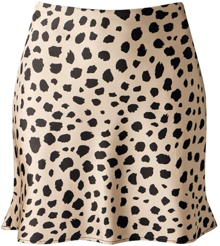 Reaowazo Minirock für Damen, Satin, hohe elastische Taille, Rüschen, figurbetont, kurzer Rock, A-Leopard, X-Groß