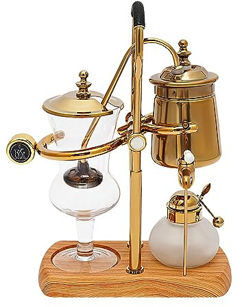 czyuRachel Siphon Kaffeemaschine, 4 Tassen Syphon Kaffeebereiter 400ml Retro Glassiphon Kaffeemaschine Belgien Family Balance Siphon Mit T-Griff Und Holzsockel, Gold