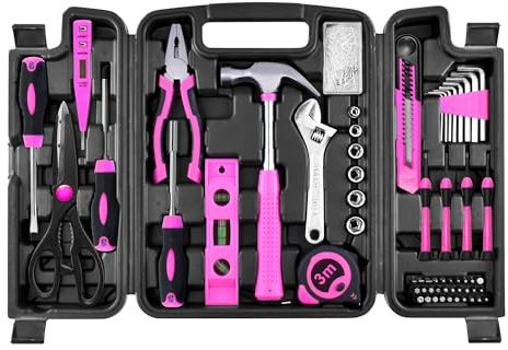 SOLUDE Pink Tool Set,206-Piece Home Tool Kit for Women Girls Ladies,Basic Household Toolkits for New Apartment Garage Office College Dorm & DIY Projects