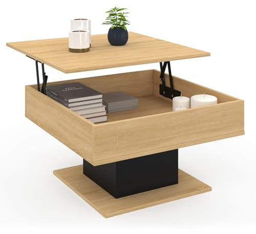 IDMarket - Niedriger Tisch mit hochklappbarer Platte Eden quadratisch aus Holz und Schwarz