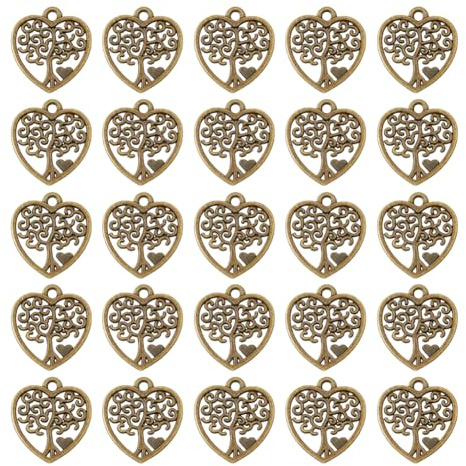 DICOSMETIC Ciondoli in lega a forma di cuore con albero della vita, in stile tibetano, ciondoli a forma di albero della fortuna, per fai da te, creazione di bracciali, collane e gioielli