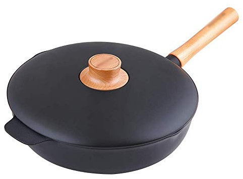 Olla para cocinar, sartén, Wok Antiadherente aleación Aluminio, Estufa Gas para Cocina Humo sin Aceite Fondo Plano para hogar con Tapa