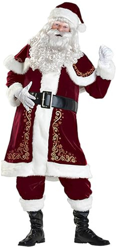 ZhuiKun Men’s Santa Costume Set 8pcs Christmas Adult Santa Claus Costume Outfit Men's Deluxe Santa Suit for Party Cosplay