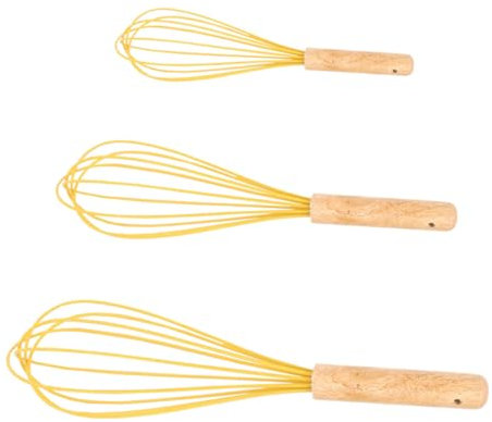 MAGICLULU 3pcs Wooden Handle Egg Whisk Hand Push Eggbeater for Cooking Baking Easy Clean Hand Mixer Whisks