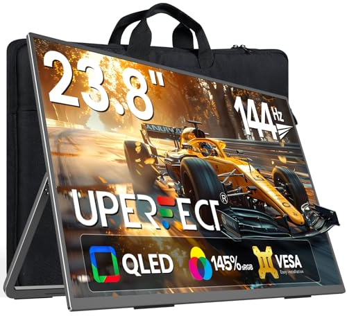 UPERFECT QLED 24 Portable Monitor 144Hz 145% sRGB Second Screen for Laptop | 450Nits FreeSync Matte Monitor w/Kickstand & VESA, HDMI USB-C Large Screen for Work/Gaming, HDR External Display for PC/Phone