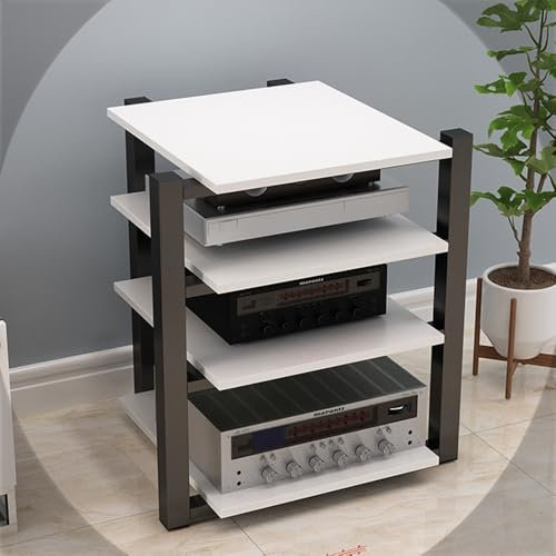 IMUNKT Holz AV-Regal HiFi Rack Audio Schrank, 2 3 4 Ebenen Offene Medienstände, Stereoschrank Eck-TV Ständer, Schallplattenregal, Für Wohn, Spiel Und Aufnahmeräume(White,70x55x90cm(4 Tier))