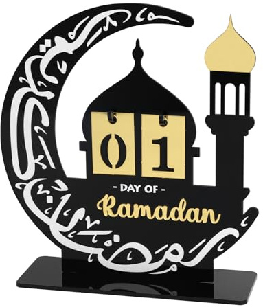 Ramadan Kalender 2025, Ramadan Deko 2025, Acyclic Ramadan Dekoration Eid Mubarak Geschenke 30 Tage Countdown DIY Kalender Ramadan Geschenke Umrah Mubarak Deko mit Sockel für Zuhause