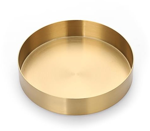 OGANAZI Gold Edelstahl Schlüsselschale Modern Schlüsselablage Runde Dekorative Schale Metall Dekotablett für Eingangshalle, Storage Tray für Schlüssel Münzen Schmuck Kerzen, Heimdeko Geschenk (14 cm)