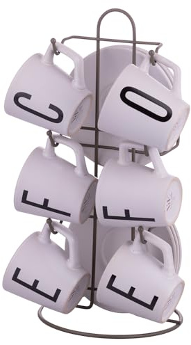 Villa d'Este Home Tivoli Lot de 6 tasses à café 100 ml avec soucoupe, support en fer, Bigismore
