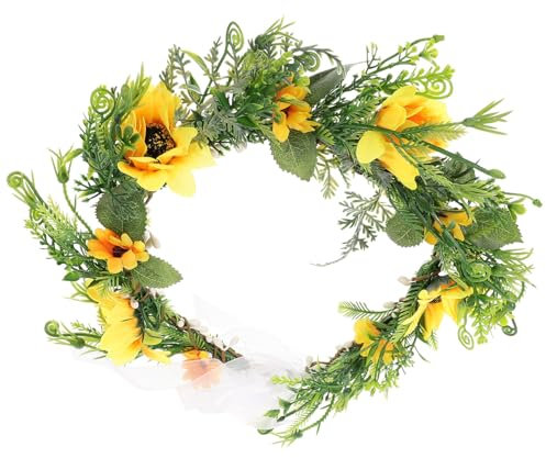 ELAYARD Boho Sonnenblumen Haarkranz Blumenkrone Stirnband Kopfstück Damen Hochzeit Braut Party Festival Strand Haarschmuck Natürlicher Look Hautfreundlich Fest Sitzend