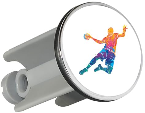 Huuraa Waschbeckenstöpsel Handball Bunte Silhouette Geschenk | Universal Stopfen 4cm höhenverstellbar Abflussstopfen Geschenkidee Stöpsel mit Motiv für das Waschbecken
