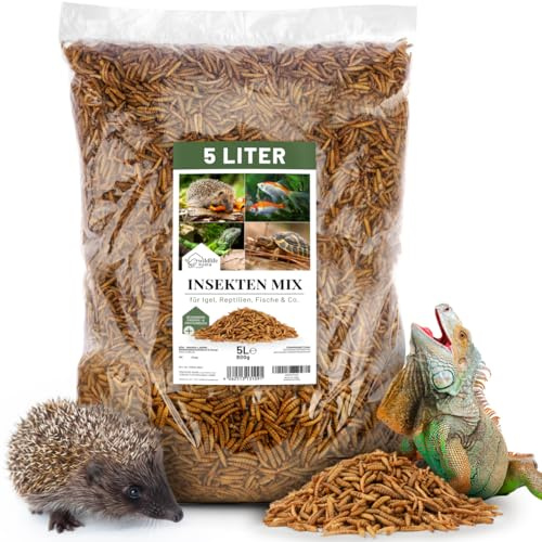 WILDLIFE HOME Mélange d'insectes de qualité supérieure - 5 l - Vers de farine séchés et larves de mouches soldats - Nourriture d'insectes riche en protéines pour hérissons, reptiles, poissons, oiseaux