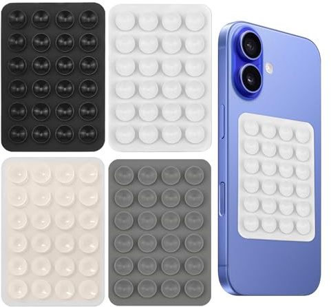 SUNNIFLY 4 Stück Silikon Saugnapf Handyhalterung, Handy Kleber RüCkseite Saugnapf, HandyhüLle mit Saugnäpfen, Handy Noppen für Alle Glatten Oberflächen (Schwarz + Dunkelgrau + Transparent + Weiß)