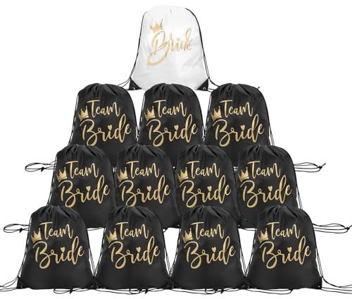 12 Stück Braut Team Bride Kordelzug Turnbeutel, JGA Junggesellenabschied Sporttaschen Set, Team Bride Tasche mit Kordelzug