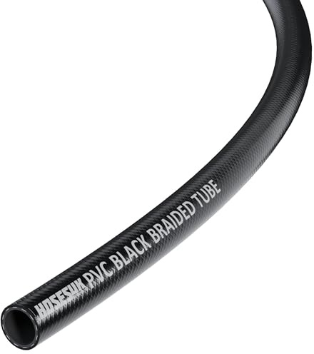 19mm (3/4) x 26mm (1-1/32) PVC Black Reinforced Braided Air, Water, Oil, Plastic Hose Tube 10 Metre