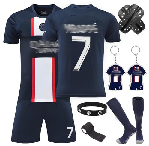 Dekewe Football Kits for Kids Boys,No.7 Football Training Kits, Home Away Soccer Jerseys for Boys Include Shirts, Shorts, Guard Plate, Keychain and Socks