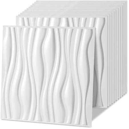Jaxguom Lot de 36 panneaux muraux 3D - 50 x 50 cm (9 m²) - Panneaux muraux 3D - Aspect vague - En PVC très rigide - Imperméables - Résistants à la chaleur - Blanc mat