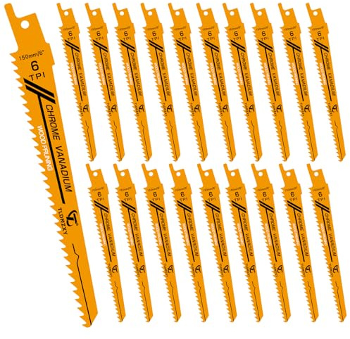 20tlg Säbelsägeblätter Holz Set Sägeblätter Säbelsäge 150mm 6TPI, CRV Säbelsägeblätter, Säbelsägeblatt Sägeblatt Säbelsäge Pruner Zubehör zum Schneiden von Holz & Kunststoff