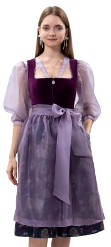 Dirndlparty Dirndl für Damen,2tlg.Dirndl und Schürze,Trachtenmode Elegant | Knielang Midi Trachtenkleid Dress mit Seitentaschen für Oktoberfest Hochzeit Party Größe 36-44 (Ohne Dirndlbluse)
