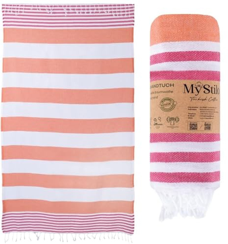 MyStilo® XXL bastuhandduk hamam-handduk – stor, mjuk badhandduk 100 x 180 cm, snabbtorkande – premium strandhandduk, strandhandduk, handduk för män, kvinnor, yoga och fitness (orange)