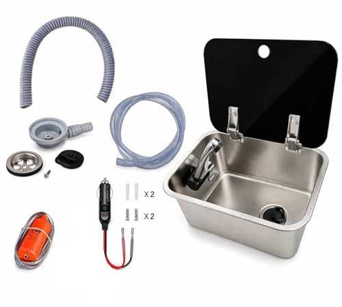 XENPER® KIT COMPLETO Fregadero Camper tapa 36x27x15 – Ideal para Furgoneta, Lavabo Caravana y Cocina Camper, Ideal para Muebles Camper (KIT GRIFO IZQUIERDA)