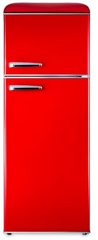 Avilia - Frigorifero Doppia Porta da 220L con Freezer Integrato, Sistema Total Defrost e Ripiani in Vetro Temperato, Frigorifero Silenzioso per Ambienti Vintage e Moderni Rosso