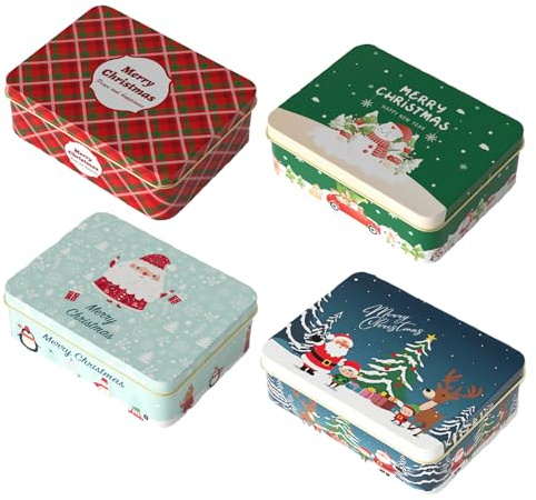 Onlvmyur 4 Pezzi Scatole Latta Natale Vuote Scatola Metallo Raffinate Scatole Biscotti Caramelle Natalizie per Confezioni Regalo Natalizie
