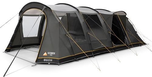Vango Keswick 600 Family Tent, 6 Person Family Tent with Enclosed Front Porch, Double Living Area, Lights-Out Bedrooms, Sentinel Active Plus Fabric, 4000mm HH, Fully Sewn-in Groundsheet