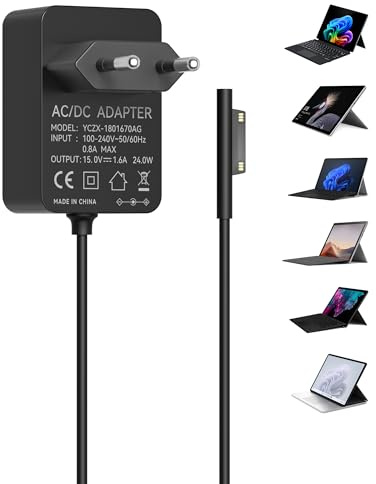 Chargeur de surface 24 W, bloc d'alimentation RENGOGA 15 V 1,6 A compatible avec Microsoft Surface Go/ 2/3, Surface Pro 3/4/5, ordinateur portable core m3, noir