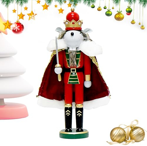 Cascanueces decorativo de madera, decoración navideña de cascanueces de madera - Figuras del Rey Ratón - Cascanueces tradicional de 12 pulgadas para vacaciones, ratones, rey, Navidad decorativa, Casca
