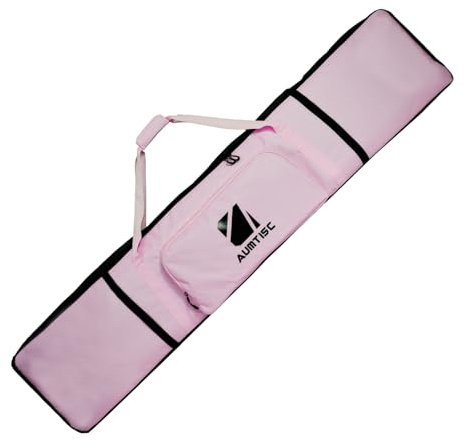 AUMTISC Sac de planche à neige pour voyage en avion, sac de snowboard rembourré, étui simple avec poche de rangement, résistant à l'eau, sac de planche à neige long avec bandoulière, rose, 155 cm