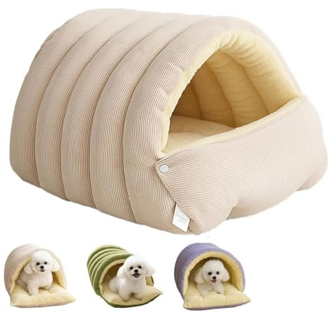 Cozy Monster Cat Bed, Gemütliches Monster-Katzenbett, Flauschiges Katzenbett, Plüsch Katzenhaus Indoor, Komfort Katzenbetts Höhle, Katzen Bettchen waschbar, für Katzen und kleine Hunde (Beige, S)