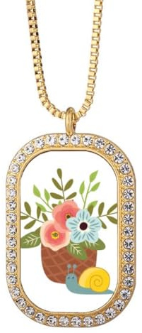 no/no Snail Flower Pot Red Blue Necklace Pendant Diamond Crystal Golden Jewelry