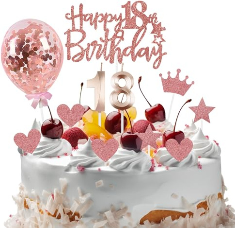Tortendeko 18. Geburtstag Mädchen, Roségold 18th Geburtstagskerzen Kuchenaufsatz Set Cake Topper 18 Kerze Cake Topper Dekorationen für Mädchen Jungen Geburtstagsparty(Roségold, Nummer 18)