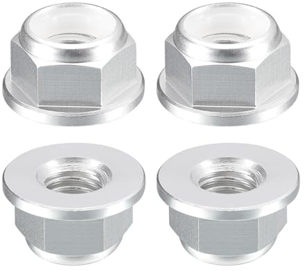 QUARKZMAN Aluminium Flansch Nylon Sicherungsmutter 4 Stück Flanschmuttern - M5 x 0,8mm Selbstsichernde Mutter Anodisierte Metallmuttern Für Befestigungselemente (Silber)