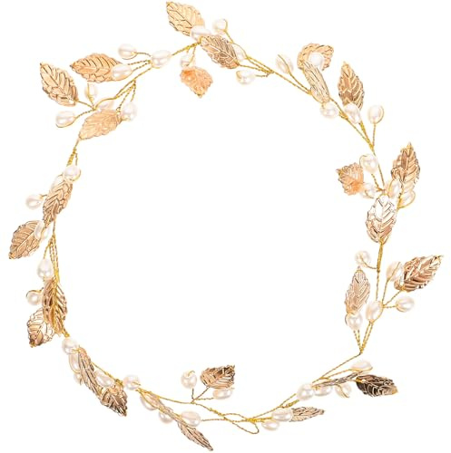 NUOBESTY Serrage-Tête de Mariée de Vigne Dorée Feuilles Métalliques et Perles Accessoire de Cheveux pour Mariage Bijou Élégant pour Cérémonie et Soirée Ornement Féminin Raffiné