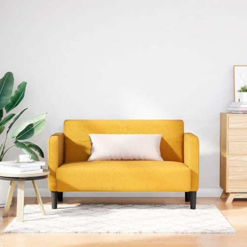 QJBSAVVA Zweisitzer Cord Couch 124x68x74 cm Hellgelb Modernes Schlafsofa mit Federkern für Wohnzimmer Jugendzimmer Büro Balkon und kleine Räume