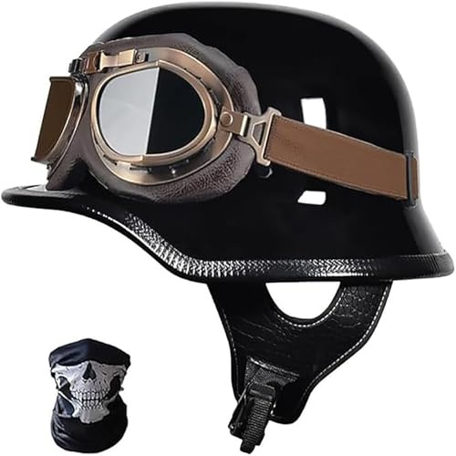 Tysk Stil Halvskalshjälm Retro Halvhjälm Motorcykelhjälm Halvhjälm Motorcykel DOT-Godkänd Herr- Och Damer Öppen Hjälm För Skoter, Moped, Cruiser Motorcykel 4,M/(55~57cm)