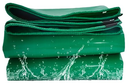 Waterproof Tarpaulin Cover Sheet 1.5 x 1.5 m Heavy Duty, PVC Material, Waterproof Tarp Ground Sheet Mesh Rubber Strengthened Corners for Garden Lawn Plants Chicken, Green