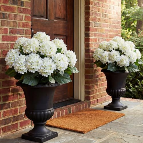 Hotop 4 Pcs White Large Hydrangea Artificial Flowers Bush for Outdoor Hydrangea Silk Flower with 5 Heads Per Bush for Home Indoor Wedding Flowers Bouquets Kitchen Centerpiece Table Decor