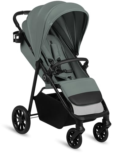 Lionelo Emerald Barnvagn (6 mån–4 år) upp till 22 kg – Plant Liggläge, Enhandfällning, Fjädring Fram och Bak, 360° EVA-Hjul, XXL Sufflett UPF50+ Vattentät, Stor Varukorg, Mugghållare – Grön