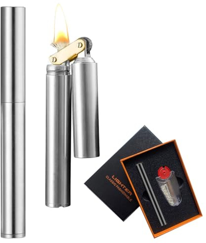 Herbst Vintage Feuerzeug Silber, Slim 83x10mm Taschenfeuerzeug Nachfüllbar | Wheel Mechanisches Feuerzeug Geschenke für Männer (Silber)
