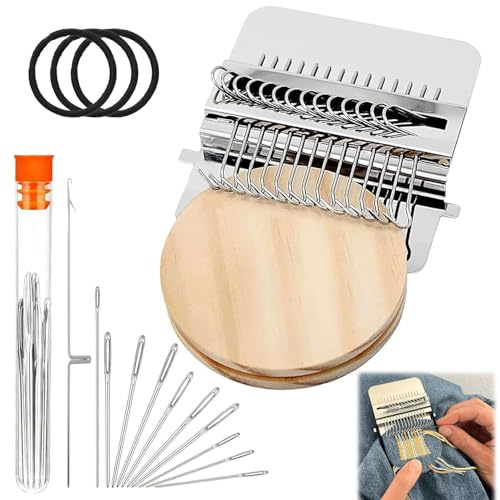 Stopfwebstuhl Mini Darning Loom, Stopf-Mini-Webstuhl-Set, Webstopfgerät & Stopfhilfe, Min Webrahmen, Mini-Pilz-Stopfwebstuhl mit Stopfpilz, Webstuhl-Set für Erwachsene,Socken stopfen (14 Häkelnadeln)
