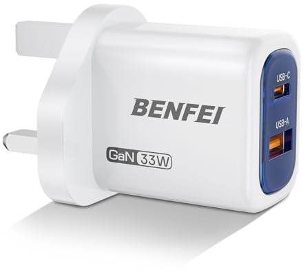 BENFEI 33W GaN USB C Wall Charger, 2-Port Fast Charger Block for iPhone 16/15 series, Galaxy S25/S24, iPad Pro, Steam Deck & More