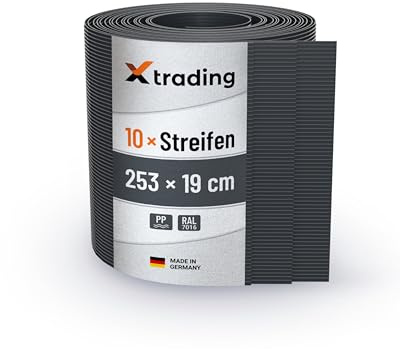X-trading PP Sichtschutzstreifen für Doppelstabmatten-Zaun (2,53 m x 19 cm) Anthrazit 10 Stk. – RAL 7016 – Rillenoptik – Qualität Made in Germany, einfache Montage ohne Clips & Werkzeug