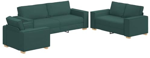 QJBSAVVA Modernes Sofaset 3-teilig Dunkelgrün, Couchgarnitur aus Leinenmischgewebe mit 3-Sitzer 2-Sitzer und Sessel, Elegante Polstermöbel für Wohnzimmer, Stabil & Komfortabel