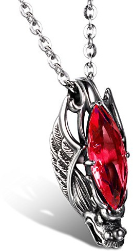 JewelryWe Schmuck Edelstahl Kette, Gotik Herrschsüchtigem Drachen Kopf Anhänger mit Rot/Blau Glas, Halskette Partnerkette für Damen und Herren